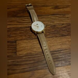 MVMT Women’s Mother of Pearl, Gold, Leather Watch